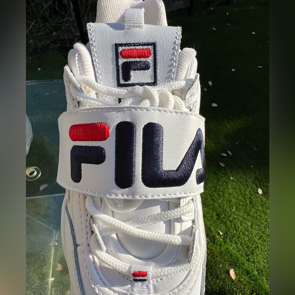 Fila White and Navy High-Top Sneakers